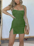 Women's Square Neck Suspender Split Denim Dress